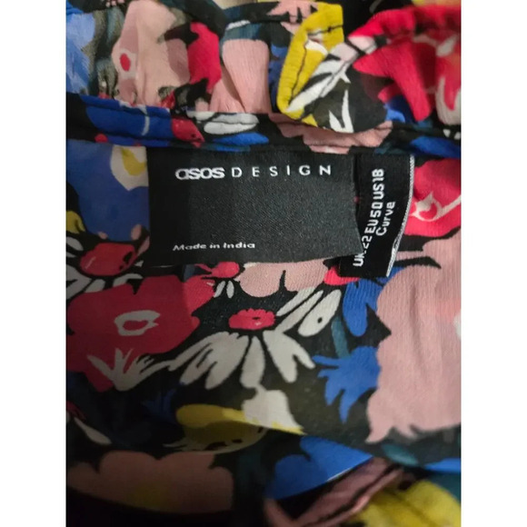 ASOS DESIGN Curve midi smock dress with shirred cuffs multi floral print Size 18 - Picture 4 of 5